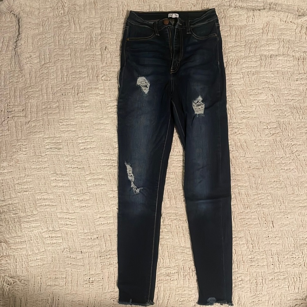 High rise distressed jeggings